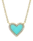Moon & Meadow 14k Yellow Gold Kate Turquoise & Diamond Heart Pendant Necklace, 18