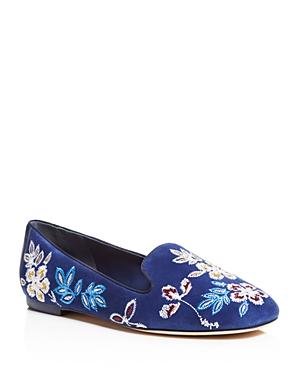 Tory Burch Floral Embroidered Smoking Slippers