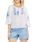 Vince Camuto Embroidered Gauze Peasant Top