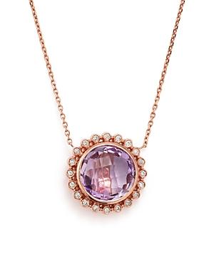 Rose Amethyst And Diamond Pendant Necklace In 14k Rose Gold, 18 - 100% Exclusive