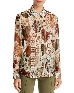 Lafayette 148 New York Pleated Embroidered Blouse