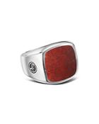 David Yurman Sterling Silver Exotic Stone Signet Ring With Red Agate