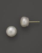 Lagos Sterling Silver Luna Fluted Button Post Pearl Earrings, 9mm