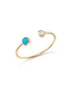 Zoe Chicco 14k Yellow Gold Open Ring With Bezel Set Turquoise And Diamond