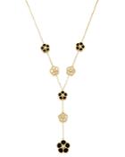Roberto Coin 18k Yellow Gold Mixed Daisy Mother-of-pearl, Onyx & Diamond Flower Y Necklace - 100% Exclusive
