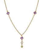 Multicolored Gemstone Clover Drop Necklace In 14k Yellow Gold, 18