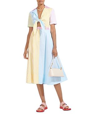 Staud Giorgiana Mixed Stripe Tie Front Midi Dress