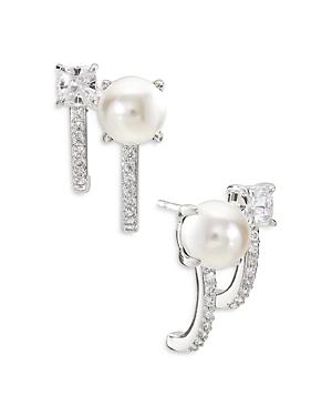 Nadri Emilia Swarovski Pearl & Cubic Zirconia Double J Hoop Earrings
