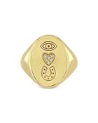 Zoe Chicco 14k Yellow Gold Midi Bitty Symbols Diamond Heart, Horseshoe & Evil Eye Signet Ring