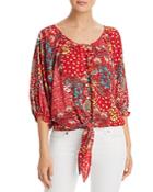 Status By Chenault Paisley Floral Tie-front Peasant Top