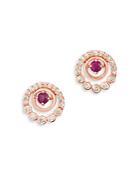 Bloomingdale's Ruby & Champagne Diamond Halo Stud Earrings In 14k Rose Gold - 100% Exclusive