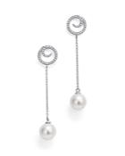 Bloomingdale's Cultured Freshwater Pearl & Diamond Swirl Drop Earrings In 14k White Gold - 100% Exclusive