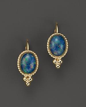 Black Opal Drop Earrings In 14k Yellow Gold