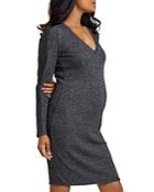Stowaway Collection Charcoal Sweater Maternity Dress With Faux-suede Detail