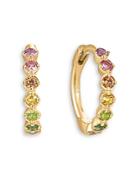 Moon & Meadow 14k Yellow Gold Multi Gemstone Rainbow Small Hoop Earrings - 100% Exclusive