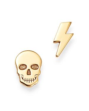 Zoe Chicco 14k Yellow Gold Itty Bitty Skull & Lightning Bolt Stud Earrings