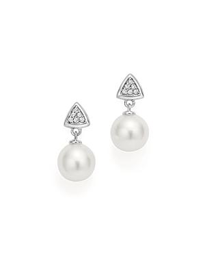 Cultured Freshwater Pearl Drop And Pave Diamond Earrings In 14k White Gold - 100% Exclusive
