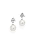 Cultured Freshwater Pearl Drop And Pave Diamond Earrings In 14k White Gold - 100% Exclusive