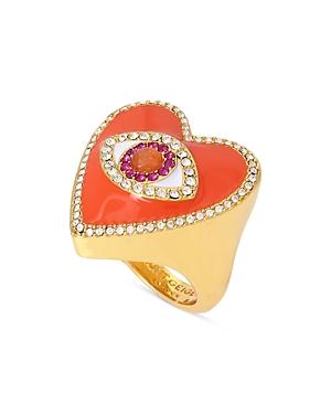 Kurt Geiger London Evil Eye Heart Cocktail Ring In Gold Tone