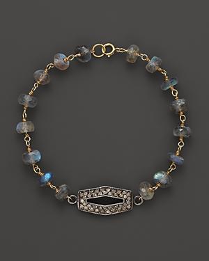 Faceted Labradorite Diamond Pave Charm Bracelet