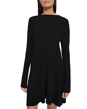 Theory Moving Rib Empire Wool Long Sleeve Mini Dress
