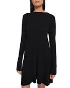 Theory Moving Rib Empire Wool Long Sleeve Mini Dress