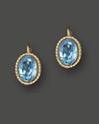 14k Yellow Gold Bezel Set Large Drop Earrings With Blue Topaz