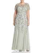 Adrianna Papell Plus Floral Embellished Godet Gown