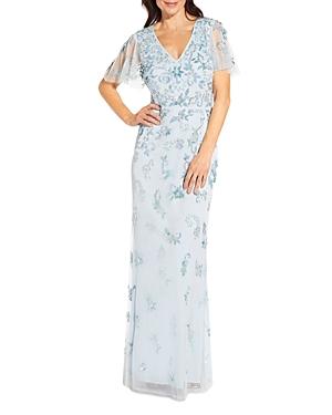 Aidan Mattox Beaded Flutter Sleeve Gown