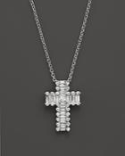 Round And Baguette Diamond Cross Pendant Necklace In 14k White Gold, .55 Ct. T.w. - 100% Exclusive