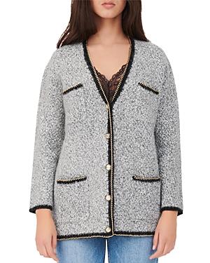 Maje Misa Chain Trim Metallic Knit Cardigan