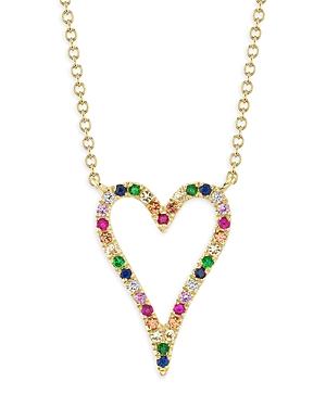 Moon & Meadow 14k Yellow Gold Rainbow Sapphire, Ruby, & Diamond Open Heart Pendant Necklace, 18