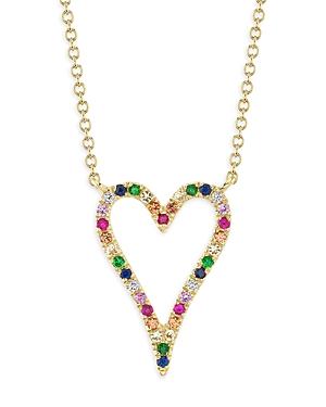 Moon & Meadow 14k Yellow Gold Rainbow Sapphire, Ruby, & Diamond Open Heart Pendant Necklace, 18