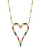 Moon & Meadow 14k Yellow Gold Rainbow Sapphire, Ruby, & Diamond Open Heart Pendant Necklace, 18