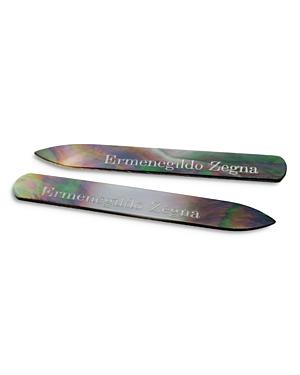 Zegna Black Mother Of Pearl Signature Logo Collar Stays