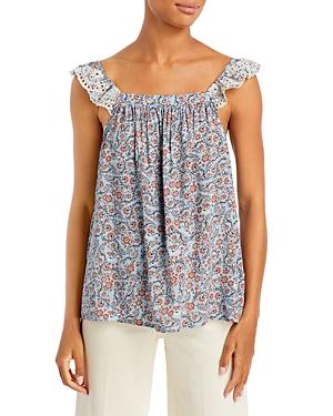 Single Thread Printed Embroidered Ruffled Top