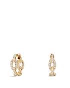 David Yurman Stax Chain Link Huggie Hoop Earrings With Diamonds In 18k Gold