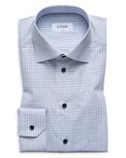 Eton Micro Grid Contrast Button Slim Fit Dress Shirt