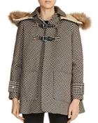 Maje Galou Real Fur Trim Houndstooth Coat