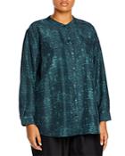 Eileen Fisher Plus Size Mandarin Collar Abstract Print Silk Top