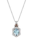 Bloomingdale's Aquamarine & Champagne & Brown Diamond Halo Pendant Necklace In 14k White Gold, 18-20 - 100% Exclusive