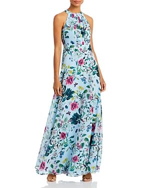 Eliza J Floral Print Halter Gown