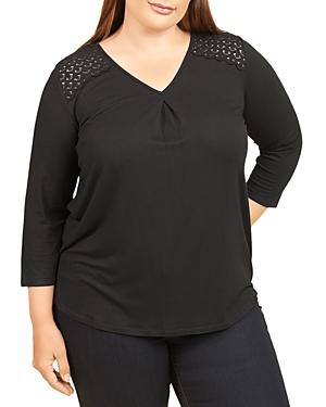 Daniel Rainn Plus Cutout Back Lace Yoke Top