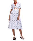 Staud Giorgiana Dog Print Tie Front Midi Dress