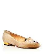 Charlotte Olympia Cheeky Kitty Embroidered Velvet Flats