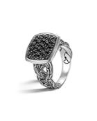John Hardy Classic Chain Silver Lava Small Cushion Woven Shank Ring With Black Sapphires