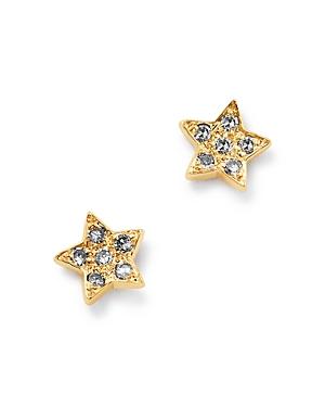 Shebee 14k Yellow Gold Mini Star Diamond Stud Earrings