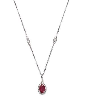 Bloomingdale's Ruby & Diamond Oval Halo Pendant Necklace In 14k White Gold, 18 - 100% Exclusive