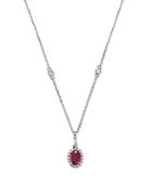 Bloomingdale's Ruby & Diamond Oval Halo Pendant Necklace In 14k White Gold, 18 - 100% Exclusive