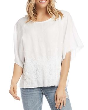 Karen Kane Linen Embroidered Fringe-sleeve Top